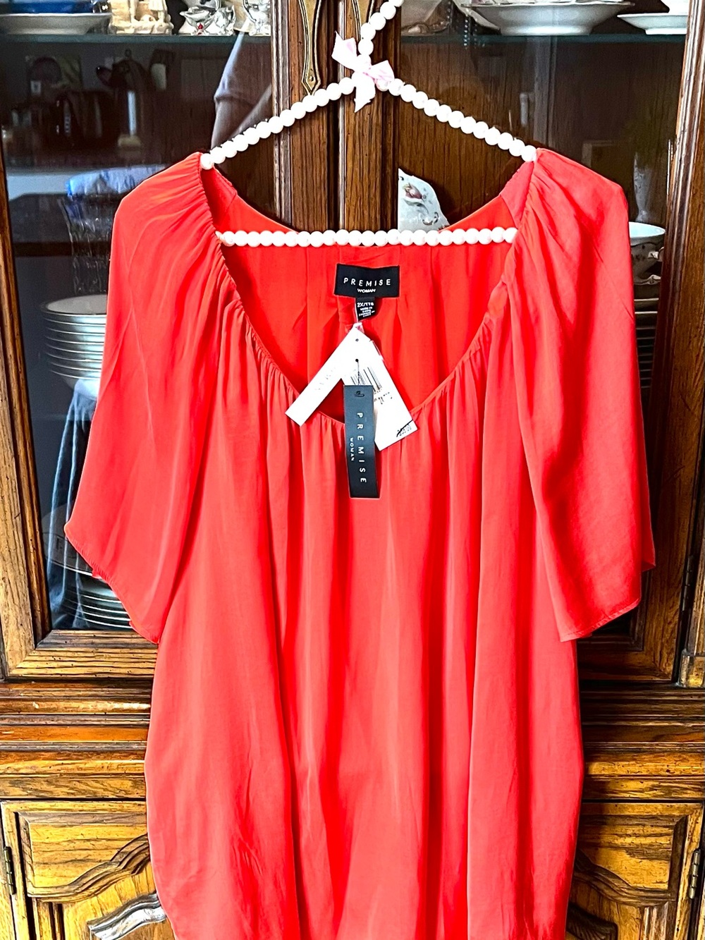 NEW PREMISE Blouse Pullover Short Flutter Sleeve Top Tangerine Orange Size 2X